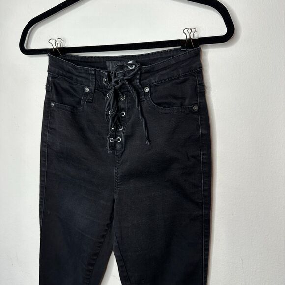 G By Guess Edgy Stone Black Lace-Up Front High Waist Stretch Skinny Jeans 28 - Picture 4 of 12